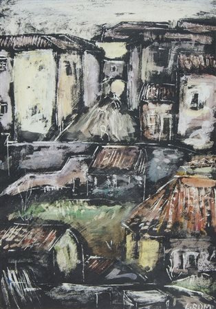 Bogdan Grom 1918-2013 "Case" cm. 70x50 - tecnica mista Firmato b. a d.