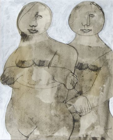 Oreste Dequel Capodistria 1923-Roma 1985 "Modelle" cm. 55x46 - tecnica mista...