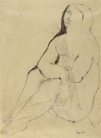 Oreste Dequel Capodistria 1923-Roma 1985 "In posa" cm. 50x37 - tecnica mista...