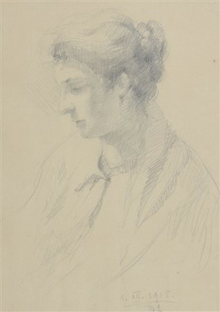 Bruno Croatto Trieste 1875-Roma 1948 "Ritratto femminile" cm. 27x20 - matita...