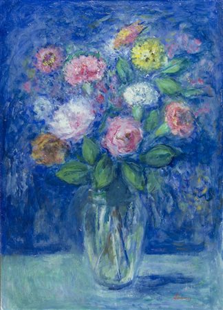 Mario Lannes Trieste 1900-1983 "Fiori nel vaso" cm. 70x50 - olio su cartone...