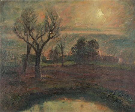 Giuseppe Moro Trieste 1888-1956 "Paesaggio al tramonto" cm. 58x70 - olio su...
