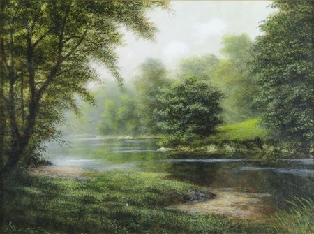 Guglielmo Stracca Gradisca 1899-Trieste 1979 "Paesaggio in verde" cm. 30x40 -...