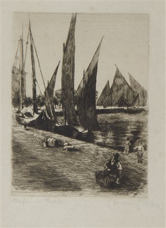 Marie Adler 1863-1947 "Porto di Grado" cm. 20x15 - incisione Firmato b. a d....