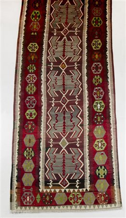Tappeto Kilim turco, cm. 134x394. Anni '40.