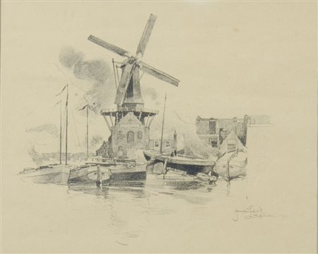 Jaroslaw Setelik 1881-1955 "Porto di Haarlem" cm. 15x19 - china su carta...
