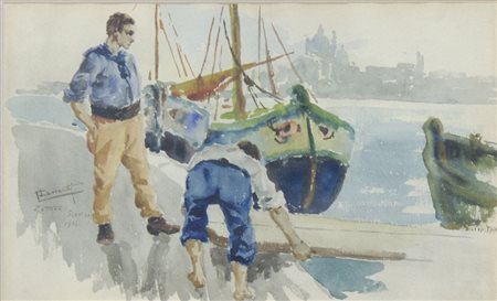 Cesare Laurenti 1854-1936 "Alle Zattere" cm. 17x27 - acquerello su carta...