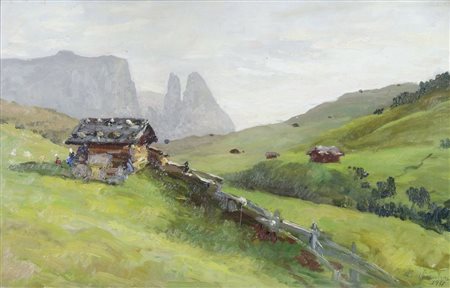 Luigi Vicentini 1907-1970 "Baite in montagna" cm. 35x55 - olio su compensato...