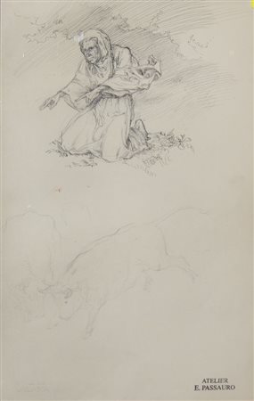 Edmondo Passauro Disegno incorniciato, reca il timbro Atelier E. Passauro.