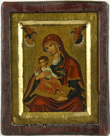 Icona dipinta su tavola raffigurante Madonna. Cm. 15x12.