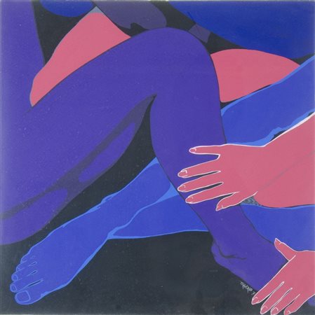 Traverso "Giochi di colore" cm. 50x50 - olio su tela Firmato b. a d. e datato...