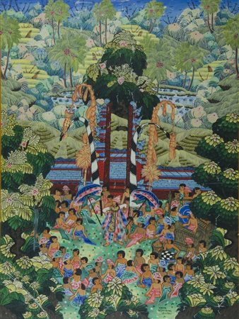 "Danza a bali" cm. 88x66 - pittura su carta (difetti)