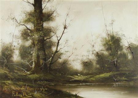 Pittore del '900 "Sottobosco" cm. 50x70 - olio su tela Firmato b. a s.