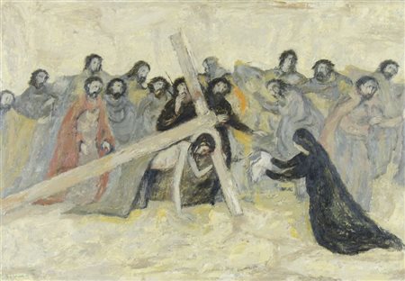 Gianni Brumatti Trieste 1901-1988 "Sudario" cm. 48x68 - olio su faesite...