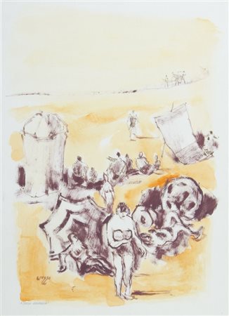 Bepi Liusso 1911-1993 "Sulla spiaggia" cm. 43x32 - acquerello su base...