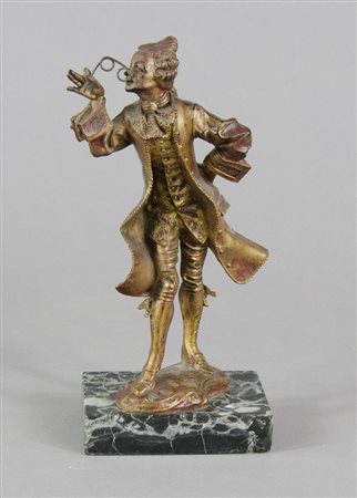 Piccola statuetta dorata raffigurante appassionato d'arte, base in marmo. H....