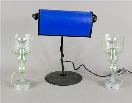 Lampada da tavolo modello Midas EPL-7911 e coppia di appliques in vetro e...