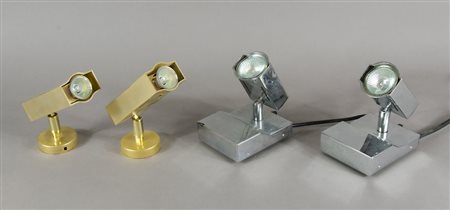 Firalux: lotto di 2 coppie di spots orientabili in metallo cromato e dorato.