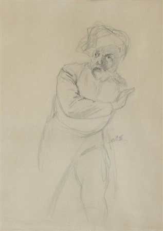 Lotto di 2 disegni a matita incorniciati, uno firmato Pal Vago (1853-1928).