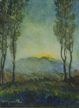 R. Degani "Piccolo paesaggio" cm. 12x9 - olio su cartone Firmato b. a s.