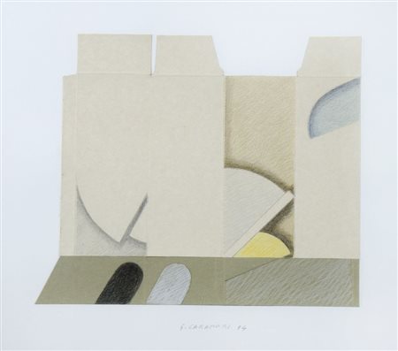 Girolamo Caramori "Scatola dipinta" cm. 30x27 - pastelli colorati e collage...