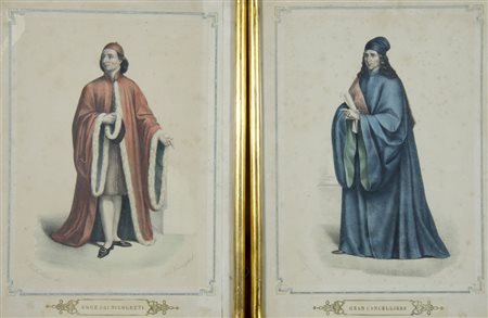 Lotto di 2 incisioni a colori raffiguranti: a) "Doge de Nicolotti" b) "Gran...