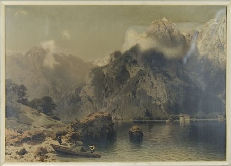 "Veduta di lago" cm. 47x65 - incisione incorniciata