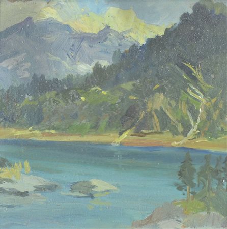 Pittore del '900 "Laghetto" cm. 32x33 - olio su tavola