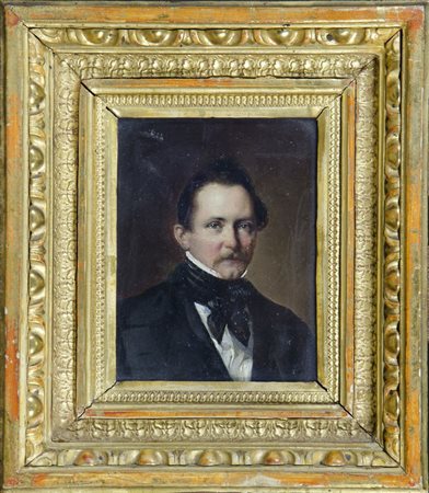 Maestro del XIX secolo "Ritratto d'uomo" cm. 12x9 - olio su tela su cartone