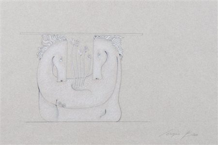 Sergio Ban 1948-2010 "Teste di cavalli" cm. 25x33 - matita su carta Firmato...