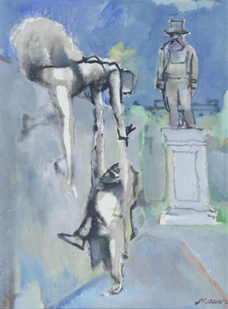 Mino Maccari Siena 1898 Roma 1988 "Personaggi in piazza" cm. 40x30 - olio su...