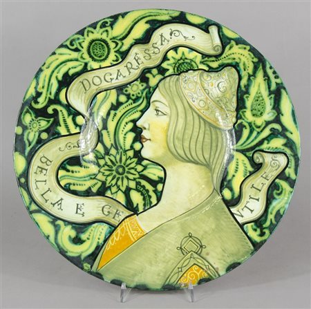 Dolcetti Venezia: grande piatto in ceramica policroma raffigurante volto di...