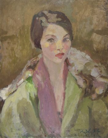 Marion Wulz 1908-1993 "Autoritratto" cm. 70x55 - olio su cartone Siglato b. a...