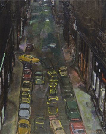 Marion Wulz 1908-1993 "Via Dante di sera" cm. 60x49 - olio su cartone Firmato...