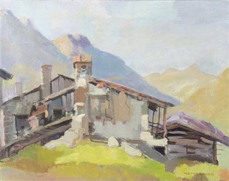 Marco Novati 1895-1975 "Baite in montagna" cm. 55x70 - olio su tela Firmato...