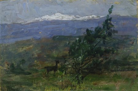 Teodoro Wolf Ferrari 1876-1945 "Il Grappa bianco" cm. 15x22 - olio su...