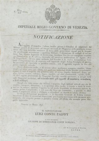 Lotto di 9 proclami e avvisi del '700 e '800. Incornciati.