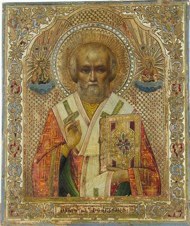 Icona dipinta su tavola raffigurante San Nicola. Inizio XX secolo. Cm. 36x21.