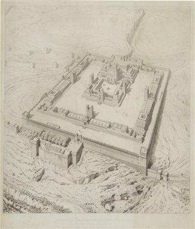 Lotto composto da 2 incisioni raffiguranti il Tempio di Gerusalemme e vari...