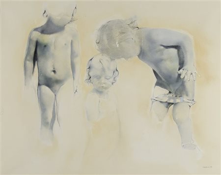 Renzo Vespignani 1924-2001 "Ragazzini" cm. 72x92 - tecnica mista su carta su...