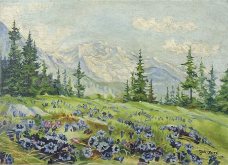 Obizzi "Paesaggio con montagne" cm. 28x38 - olio su tela su cartone Firmato...