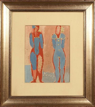 Antonio Vangelli (Roma 1917 - 2004), "Figure", tecnica mista su tela, cm....