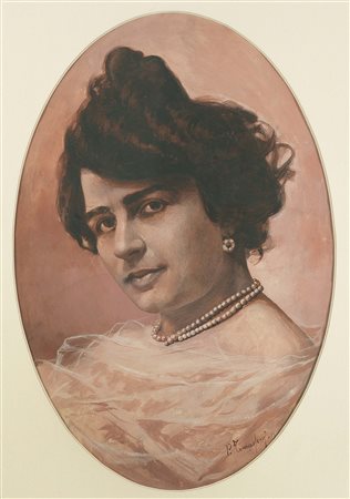 Firma indecifrabile (XIX-XX secolo), "Ritratto femminile", tecnica mista e...
