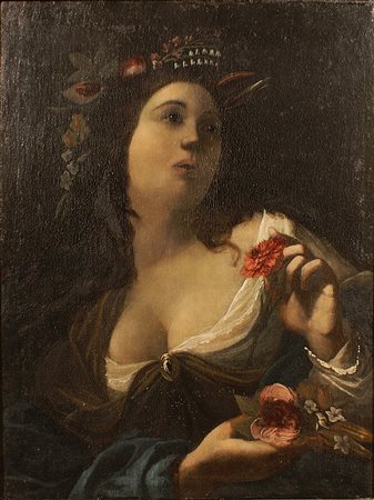 Scuola Toscana della fine del XVII secolo, "Flora", olio su tela, cm. 65x50,...