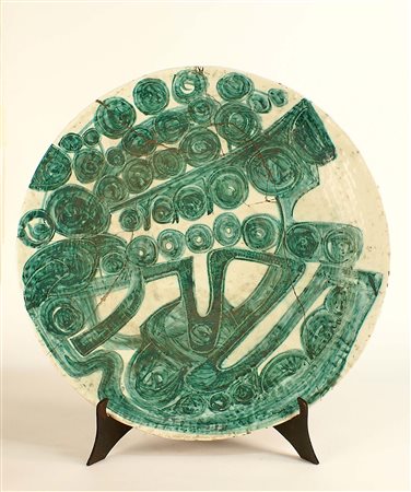 Salvatore Meli (Comiso 1929 - Roma 2011), piatto in ceramica a smalto verde...