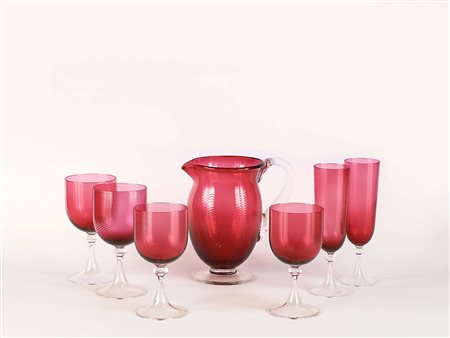Servizio di biccheri in vetro colorato di Murano composto da sei bicchieri...