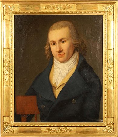 Scuola francese del XIX secolo, "Ritratto di gentiluomo", olio su tela, cm....