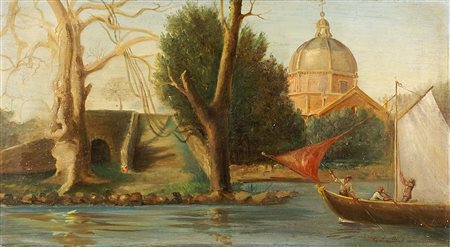 Giulia Barbieri (XIX-XX secolo), "Veduta di Roma dal Tevere", olio su tela,...