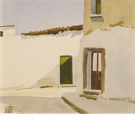 Aldo Riso (Santa Maria di Leuca 1928 - Roma 2008), "Scorcio di paese",...