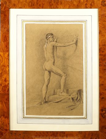 Scuola del XIX secolo, "Studio di nudo", carboncino, cm. 41x2x6.